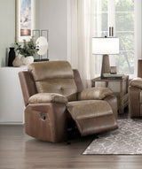 Plush Brown Microfiber Recliner Glider Chair With Tufted Arms