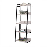 Leaning Ladder 5-Shelf Metal And Wood Bookshelf - Omega Lifestyles