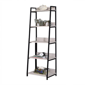 Leaning Ladder 5-Shelf Metal And Wood Bookshelf - Omega Lifestyles