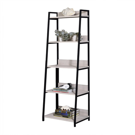 Leaning Ladder 5-Shelf Metal And Wood Bookshelf - Omega Lifestyles