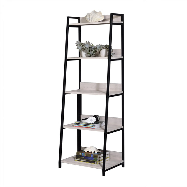 Leaning Ladder 5-Shelf Metal And Wood Bookshelf - Omega Lifestyles