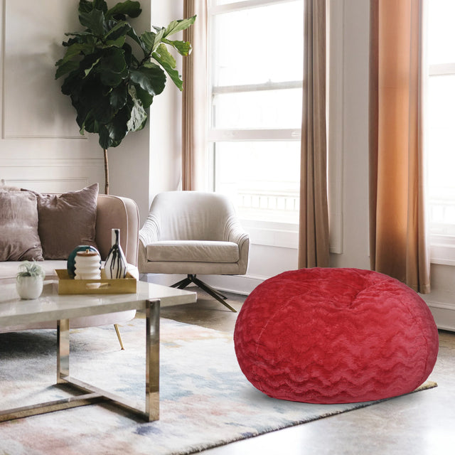 Red 3-Foot Faux Fur Memory Foam Bean Bag Chair - Omega Lifestyles