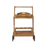 Natural Stained Acacia Wood Mobile Bar Cart With Wheels - Omega Lifestyles