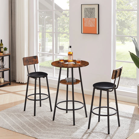 Rustic Brown Bar Table Set With Upholstered Stools - Omega Lifestyles