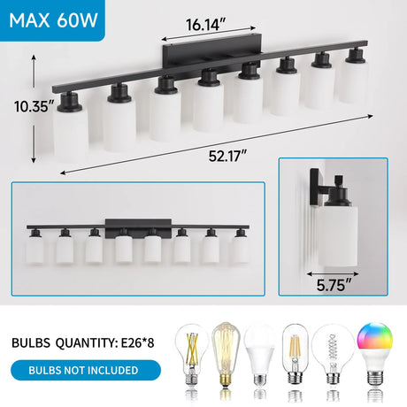 Modern Matte Black Glass 8-Light Wall Sconce Vanity Lamp - Omega Lifestyles