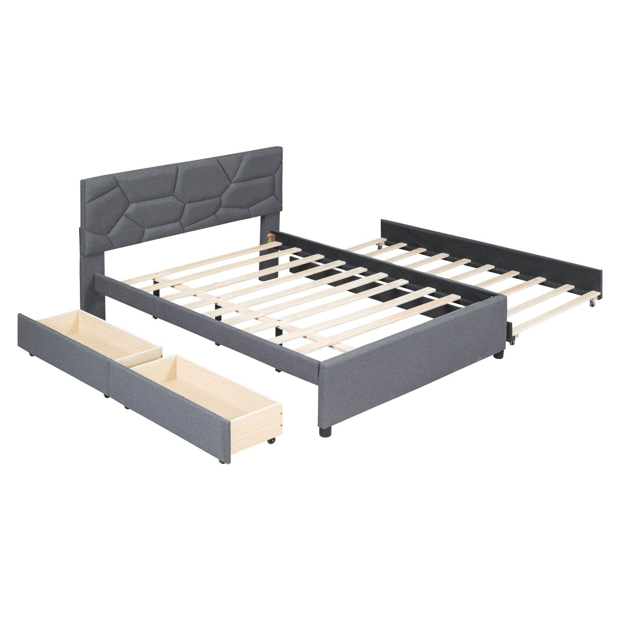 Full Upholstered Platform Bed With Trundle And Drawers - Omega Lifestyles
