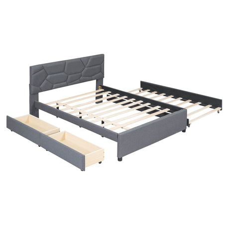 Full Upholstered Platform Bed With Trundle And Drawers - Omega Lifestyles