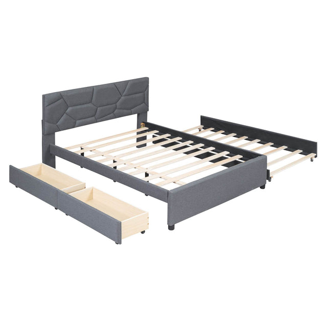 Full Upholstered Platform Bed With Trundle And Drawers - Omega Lifestyles