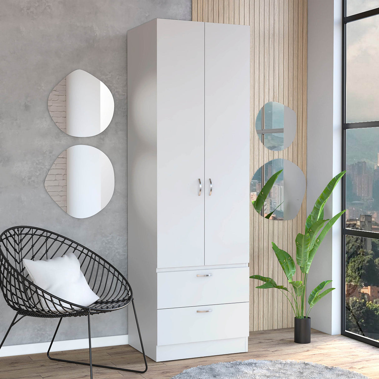 Modern Engineered Wood Bedroom Armoire With Drawers