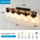 5-Light Matte Black Wood Glass Shade Wall Lamps - Omega Lifestyles