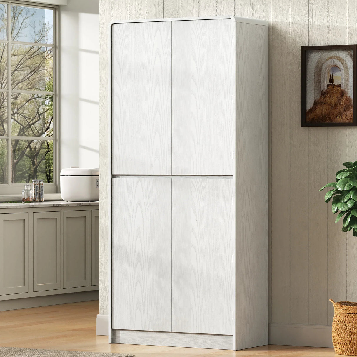 Modern Curved Design Kitchen Pantry Cabinet With Drawer - Omega Lifestyles