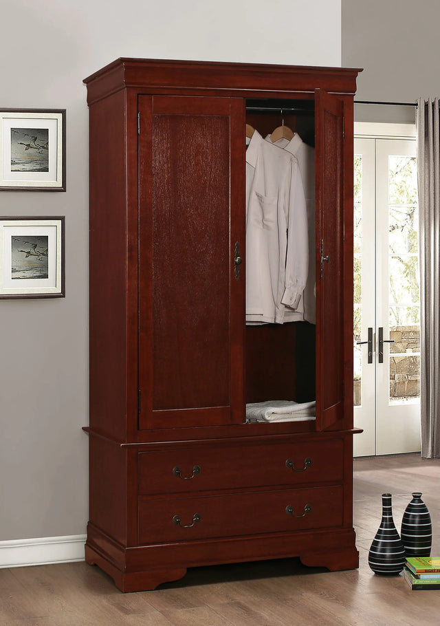 Cherry Wood Traditional Double Door Armoire Storage Cabinet - Omega Lifestyles