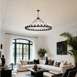Matte Black Wagon Wheel 30-Light Metal Chandelier - Omega Lifestyles