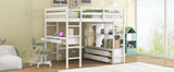 Full White Pine Full Loft Bed With Built-In Desk - Omega Lifestyles