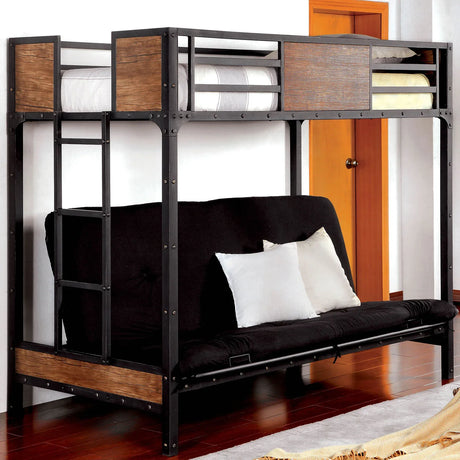 Industrial Metal Wood Twin Over Futon Bunk Bed - Omega Lifestyles