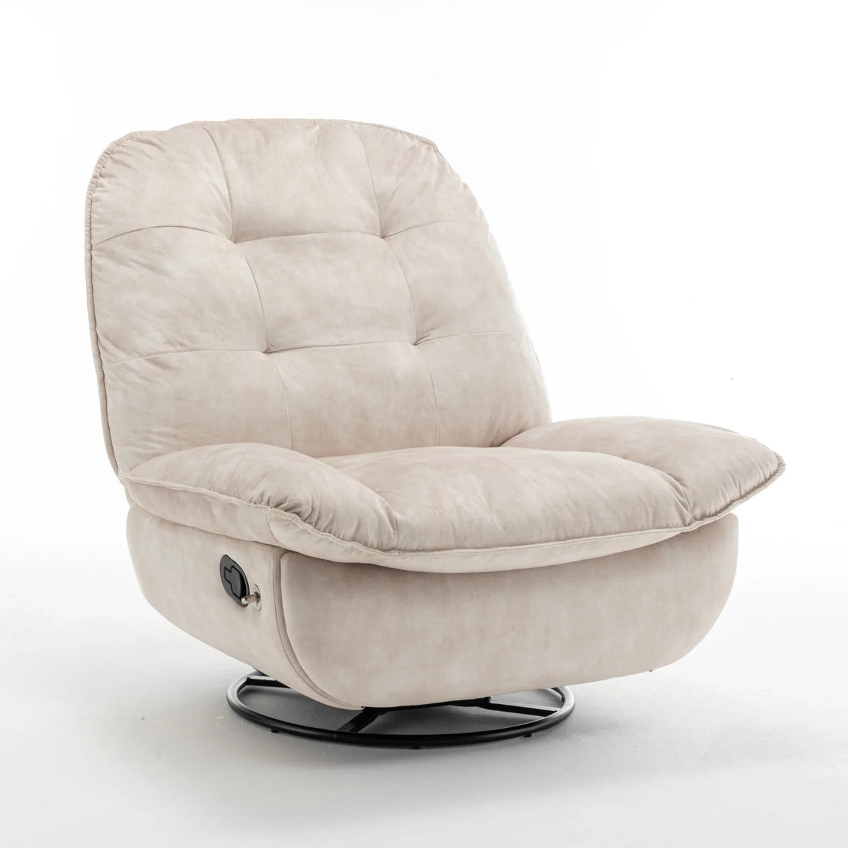 Modern Ivory Velvet Swivel Gliding Recliner Chair With Phone Holder - Omega Lifestyles