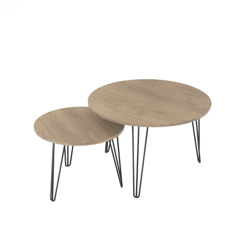 Set of 2 Rustic Brown Round Nesting Coffee Tables - Sleep Galleria