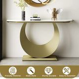 Half-Moon Faux Marble Top Gold Metal Console Table - Omega Lifestyles