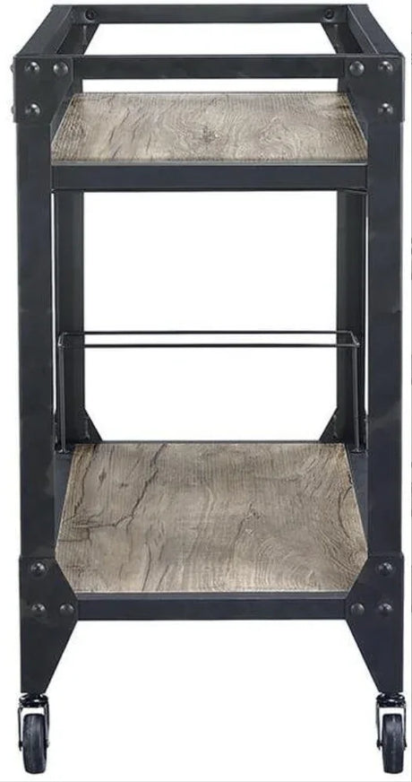 Rustic Oak Metal Serving Cart With Wine Rack - Omega Lifestyles