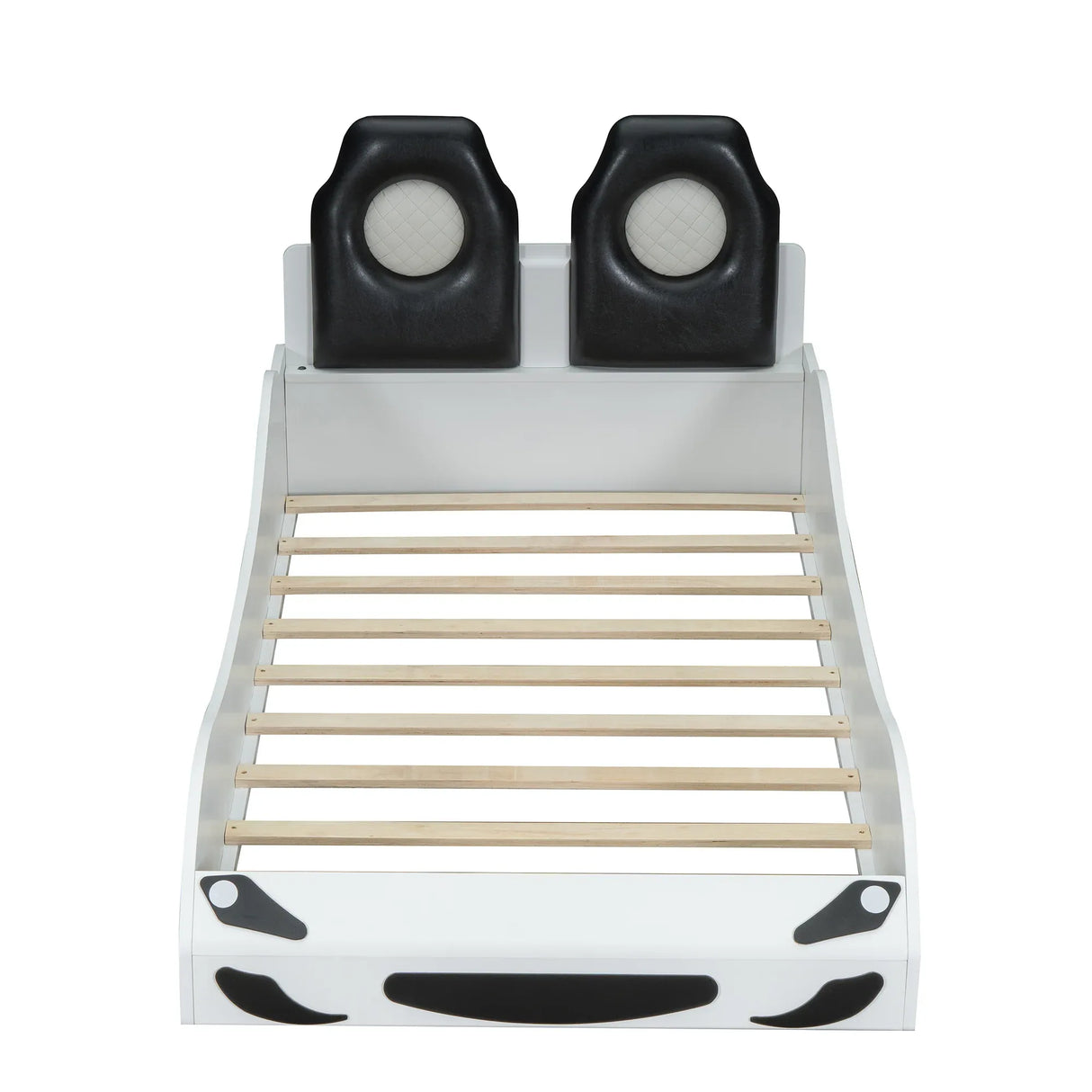 Twin Race Car-Shaped Wood Platform Bed With LED - Omega Lifestyles