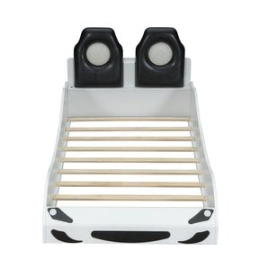 Twin Race Car-Shaped Wood Platform Bed With LED - Omega Lifestyles