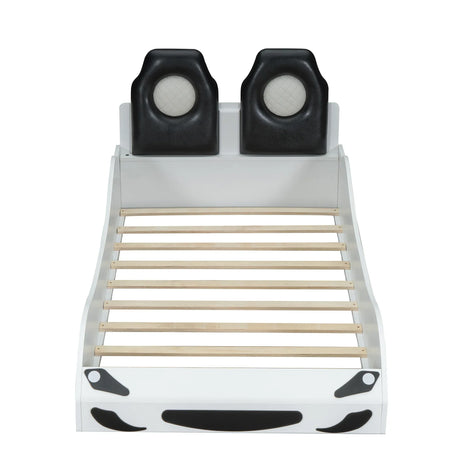Twin Race Car-Shaped Wood Platform Bed With LED - Omega Lifestyles
