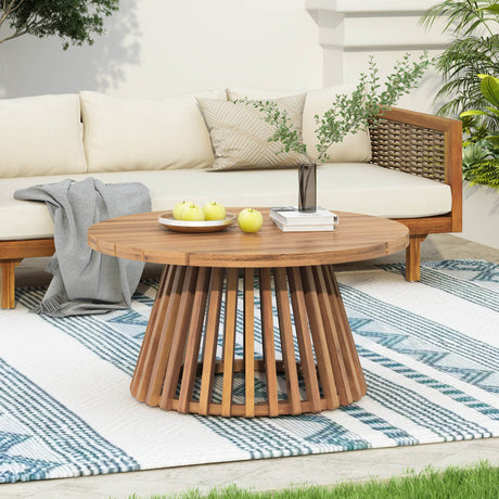Acacia Wood Round Patio Coffee Table - Omega Lifestyles