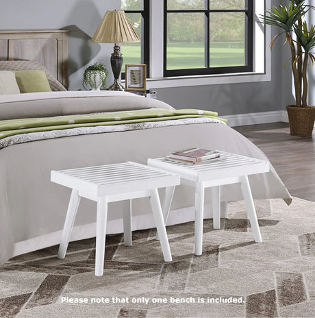 Solid Wood Slatted Farmhouse Style White Wood Bench - Omega Lifestyles