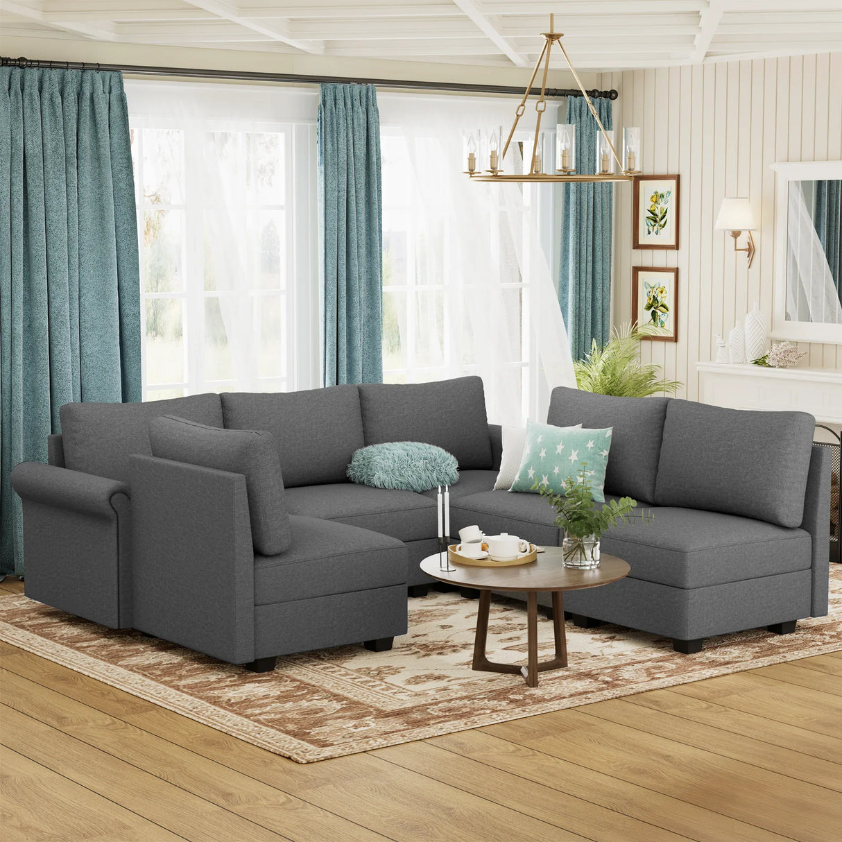 Modern U-Shaped 6-Seater Modular Sectional Sofa With Storage - Omega Lifestyles
