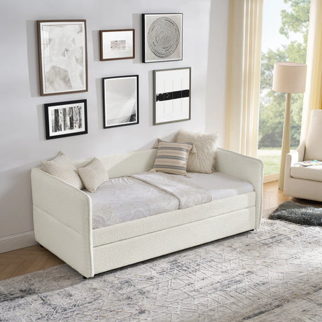 Twin Upholstered Boucle Daybed With Functional Trundle - Omega Lifestyles