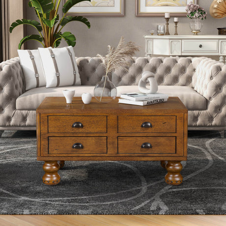 Solid Wood 40-Inch Antique Coffee Table With Drawers - Sleep Galleria