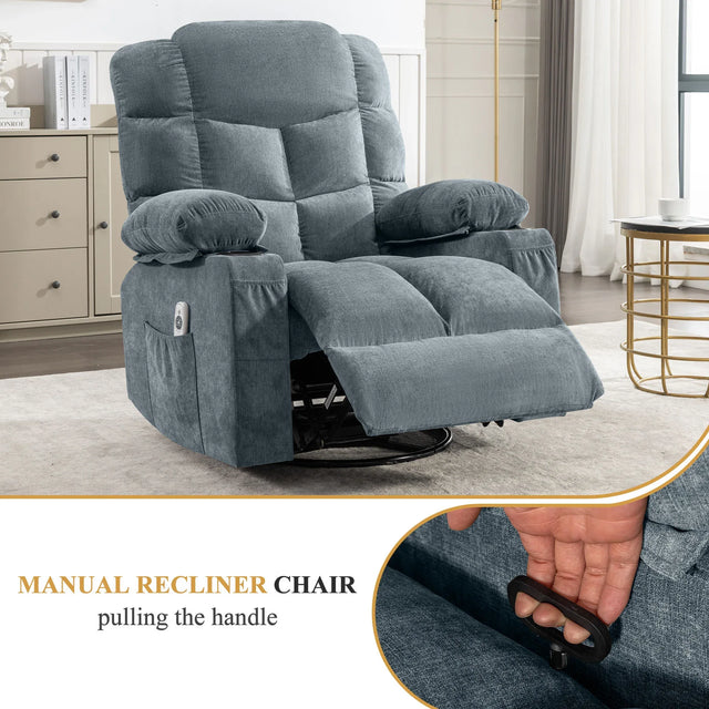 Oversized Soft Linen Massage Recliner Chair With Heating - Omega Lifestyles