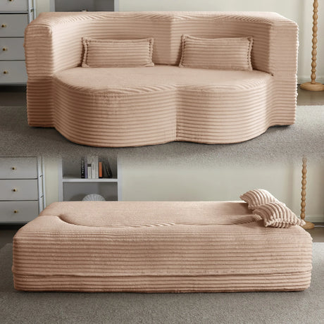 Full Size Plush Corduroy Foam Folding Sleeper Sofa Bed With Pillows - Omega Lifestyles