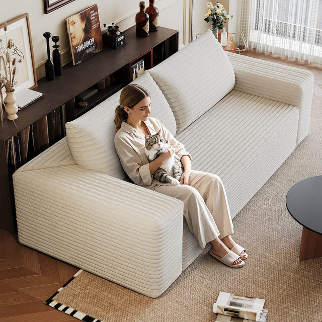 Modern White Fabric Foam High-Density Support Sofa - Omega Lifestyles