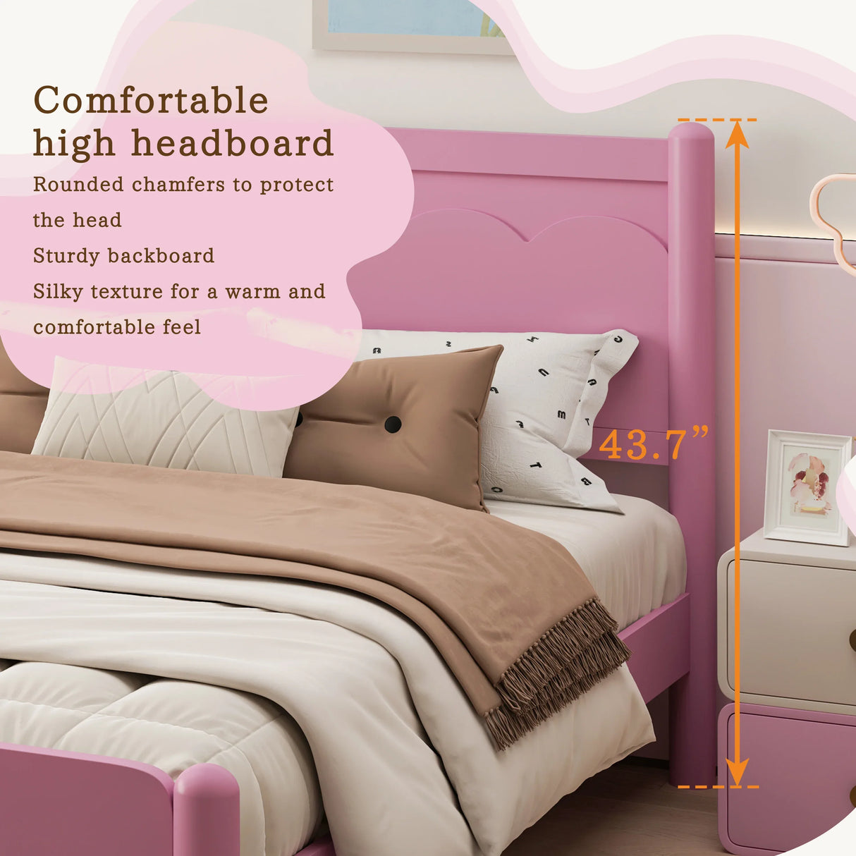 Queen Pink Solid Wood Platform Bed Frame - Omega Lifestyles