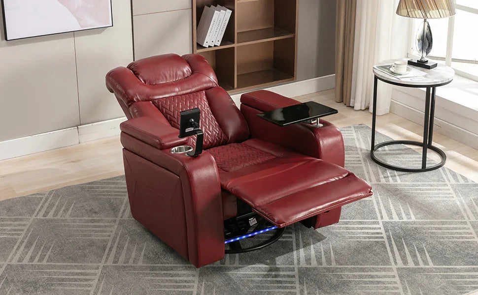 Power Recliner Chair PU Leather With USB Tray Table - Omega Lifestyles