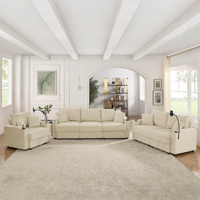 Modern Corduroy 7-Seat Armless Cushion Back Sofa Set - Omega Lifestyles