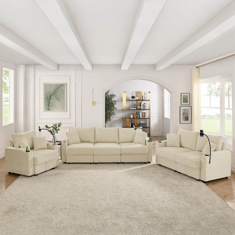 Modern Corduroy 7-Seat Armless Cushion Back Sofa Set - Omega Lifestyles