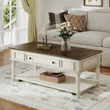 Mid-Century Farmhouse Coffee Table With Drawer Wheels - Sleep Galleria