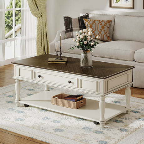 Mid-Century Farmhouse Coffee Table With Drawer Wheels - Sleep Galleria