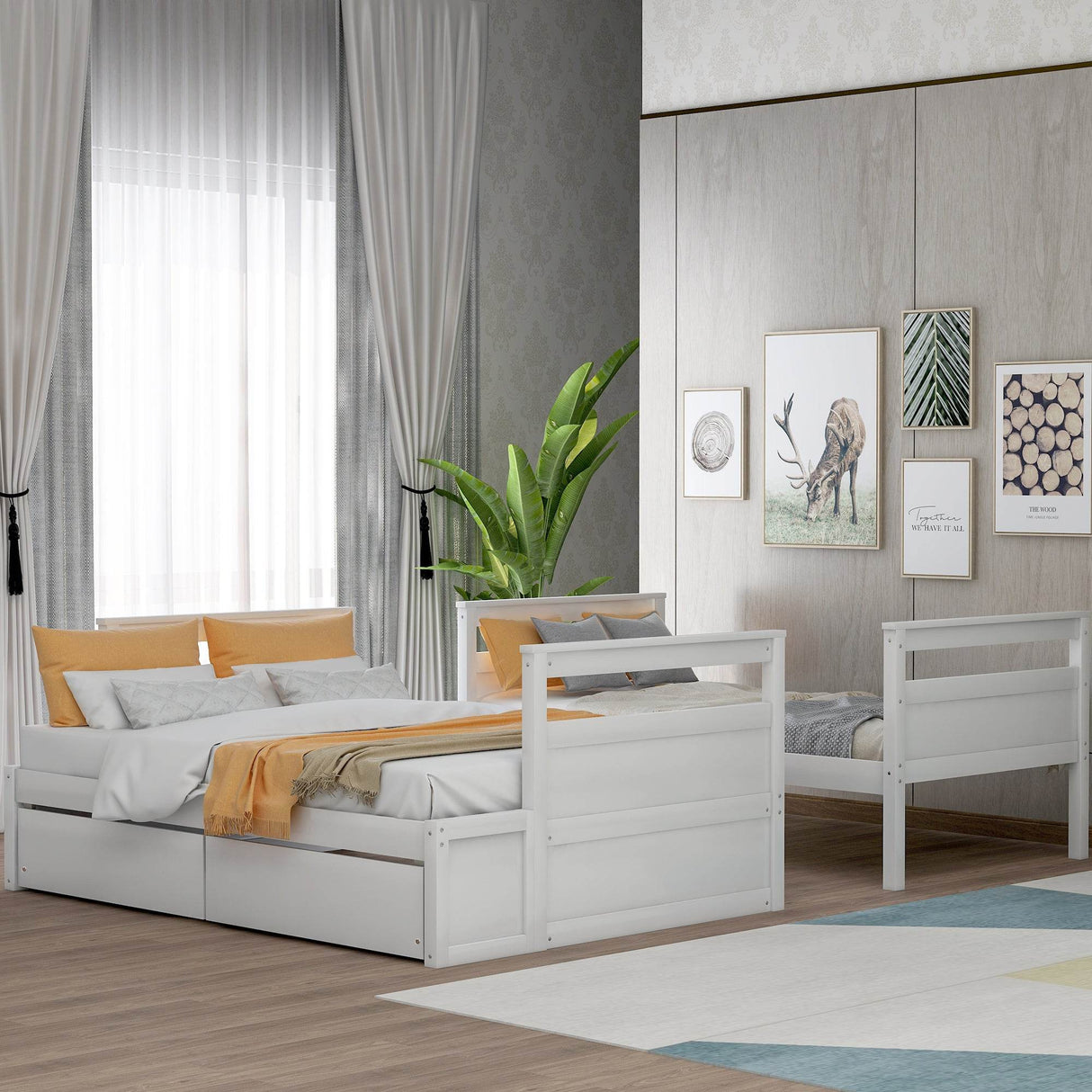 Twin Over Full Solid Wood White Bunk Bed With Storage - Omega Lifestyles