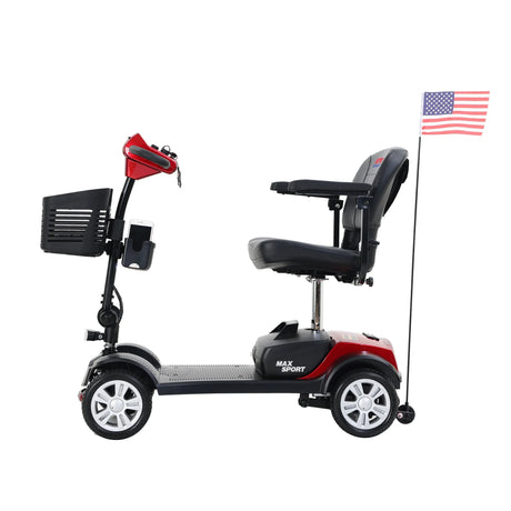 Red 4-Wheel Outdoor Compact Metal Mobility Scooter - Omega Lifestyles
