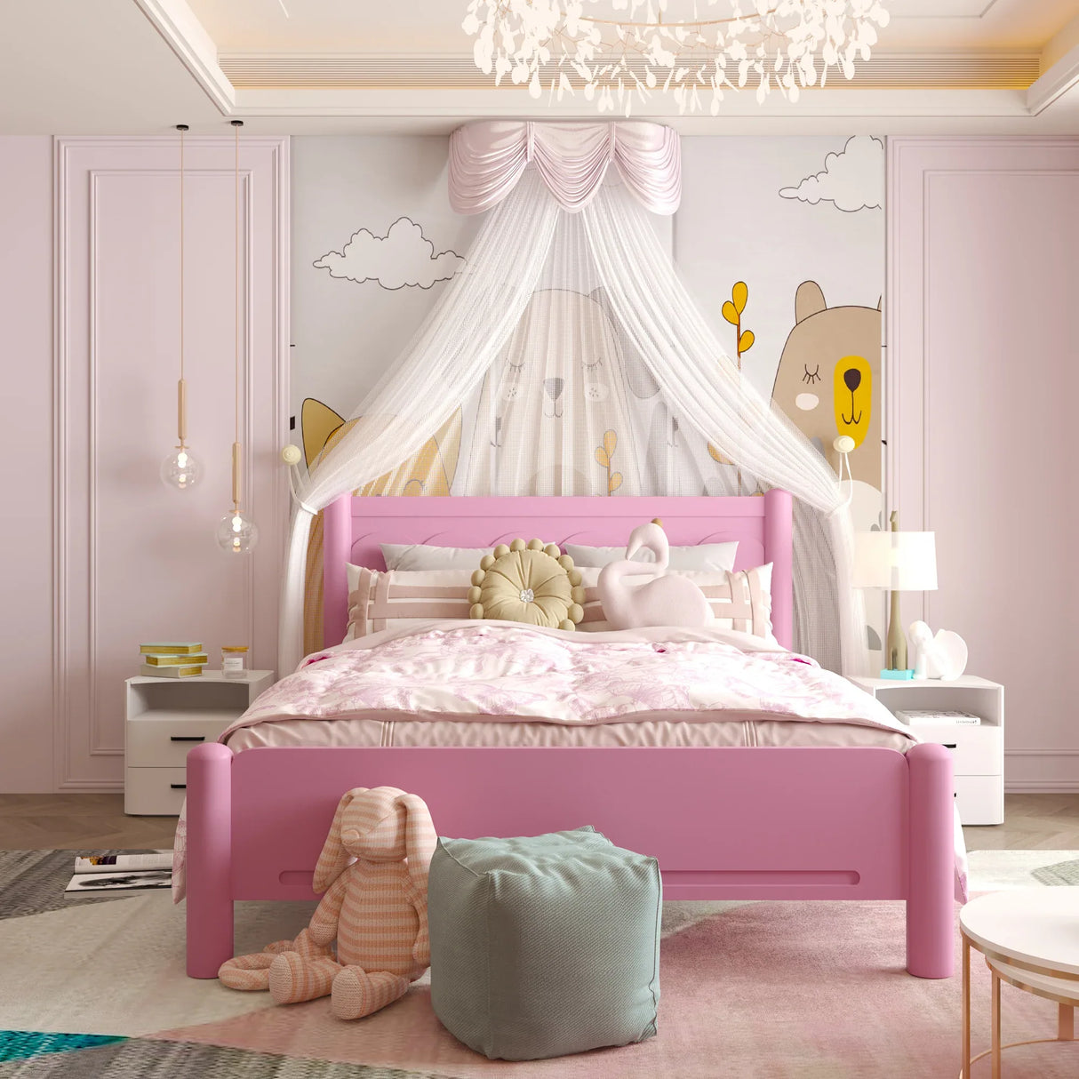 Queen Pink Solid Wood Platform Bed Frame - Omega Lifestyles