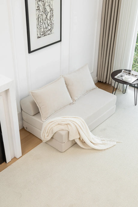 Foldable Corduroy Convertible Sofa Bed With Lumbar Pillow - Omega Lifestyles