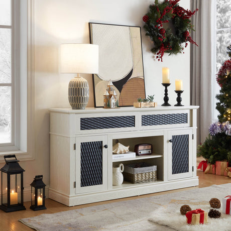 Embossed White MDF TV Stand With Storage and Cord Management - Sleep Galleria