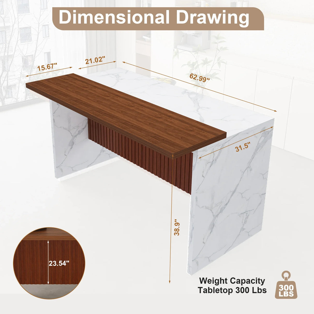 Modern Rectangular Kitchen Island With Marble Look LED Lighting - Omega Lifestyles
