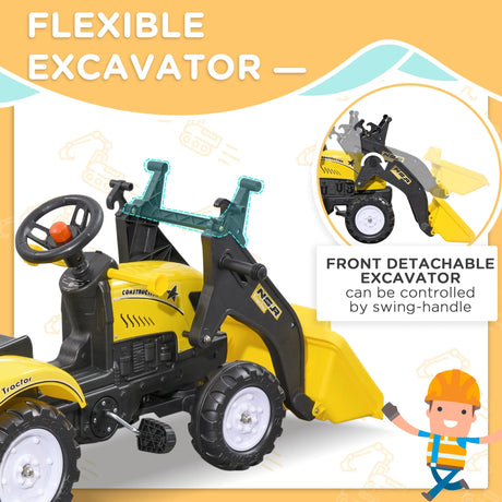 Kids Pedal Ride-On Excavator Bulldozer With Trailer - Omega Lifestyles