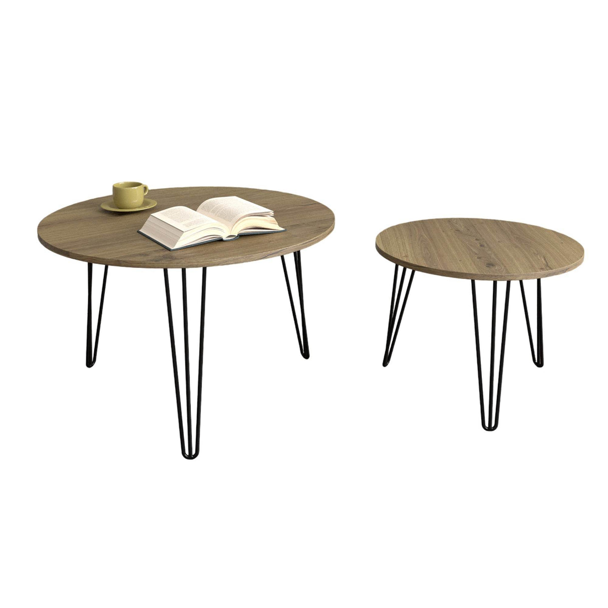 Set of 2 Rustic Brown Round Nesting Coffee Tables - Sleep Galleria