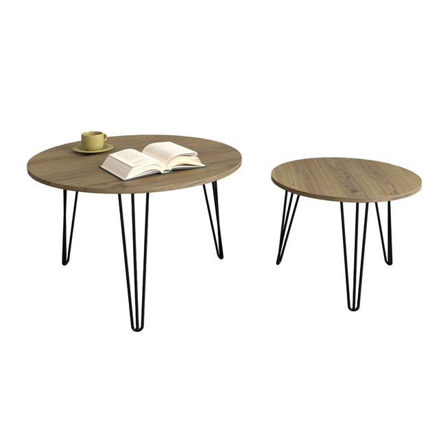 Set of 2 Rustic Brown Round Nesting Coffee Tables - Omega Lifestyles
