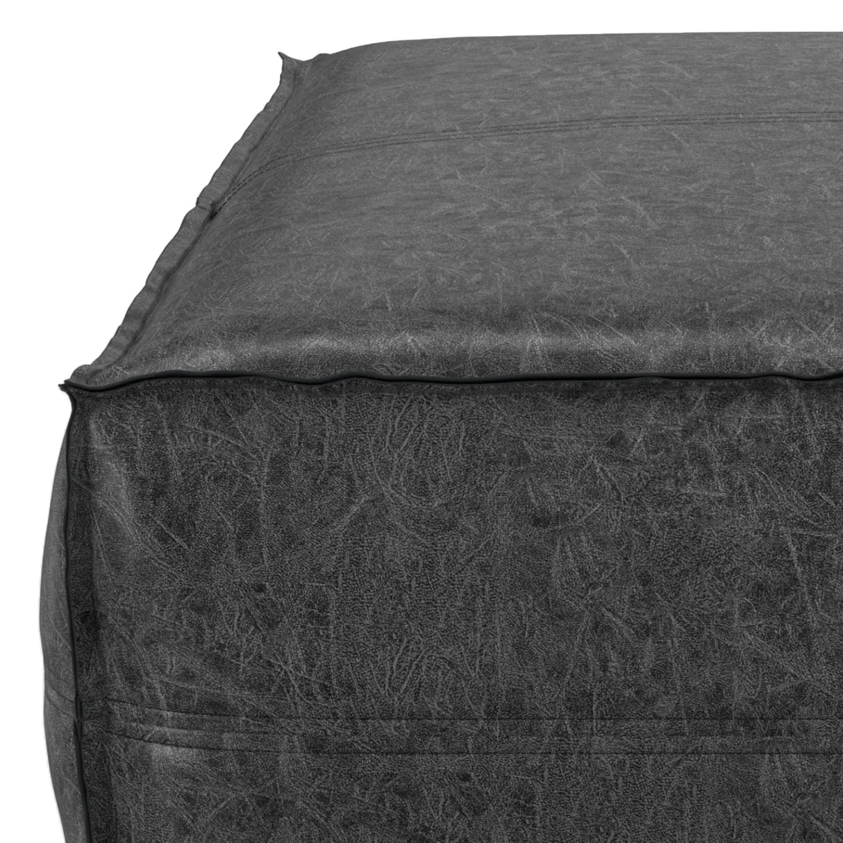 Extra Large Distressed Black Vegan Faux Leather Pouf - Omega Lifestyles